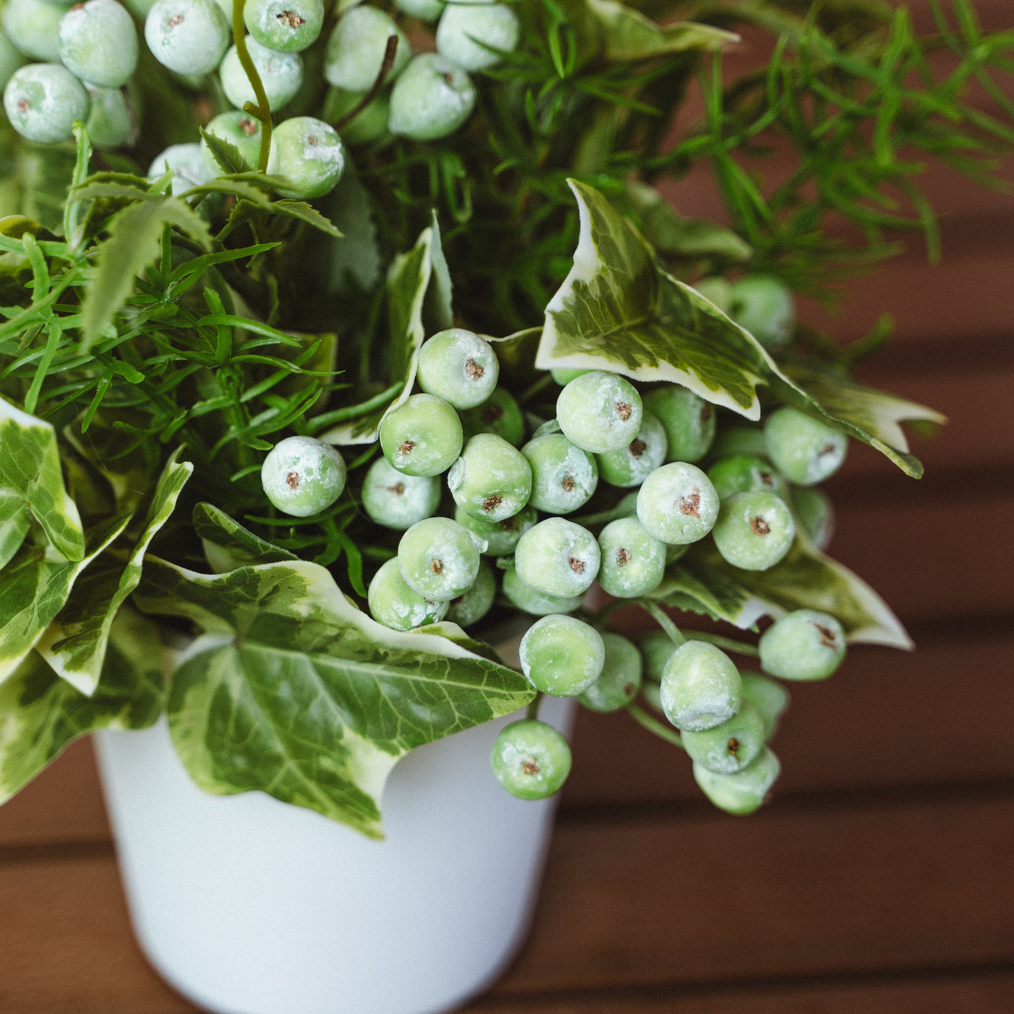 Artificial Wild Berries and Ferns in Plastic Pot with Cochinchinese Asparagus – Real Touch Indoor Tabletop Display