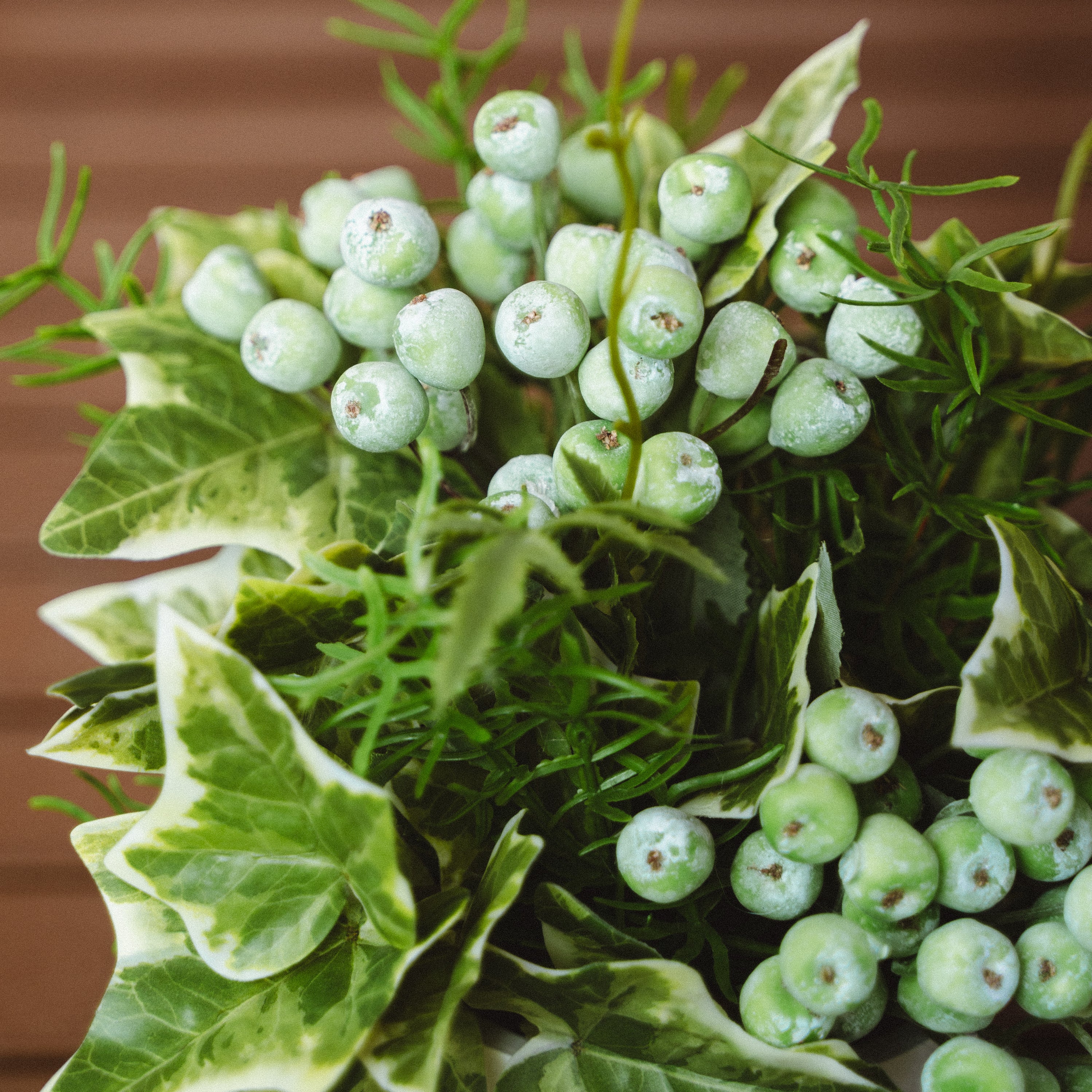 Artificial Wild Berries and Ferns in Plastic Pot with Cochinchinese Asparagus – Real Touch Indoor Tabletop Display