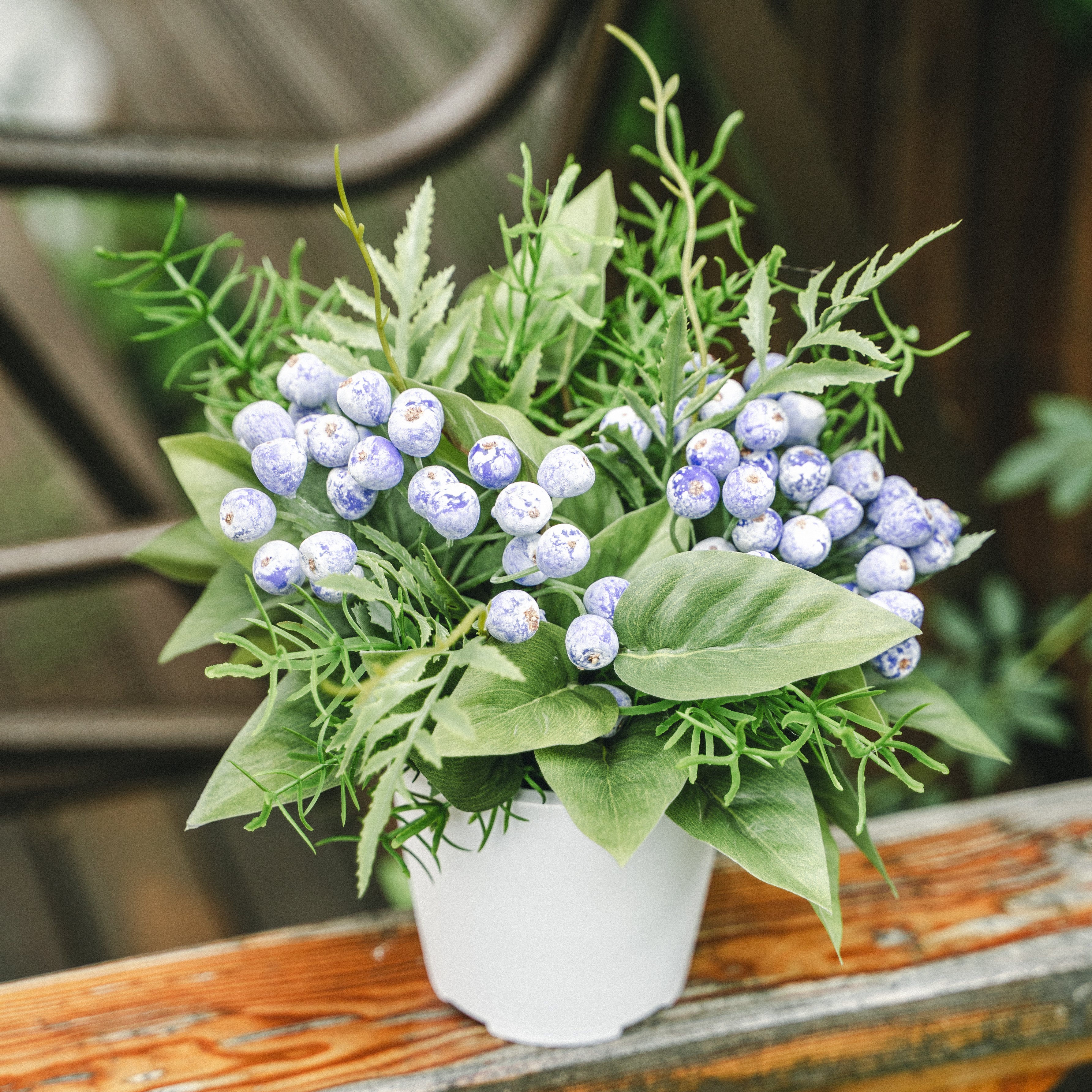 Artificial Wild Berries in Plastic Pot with Cochinchinese Asparagus – Real Touch Indoor Tabletop Display