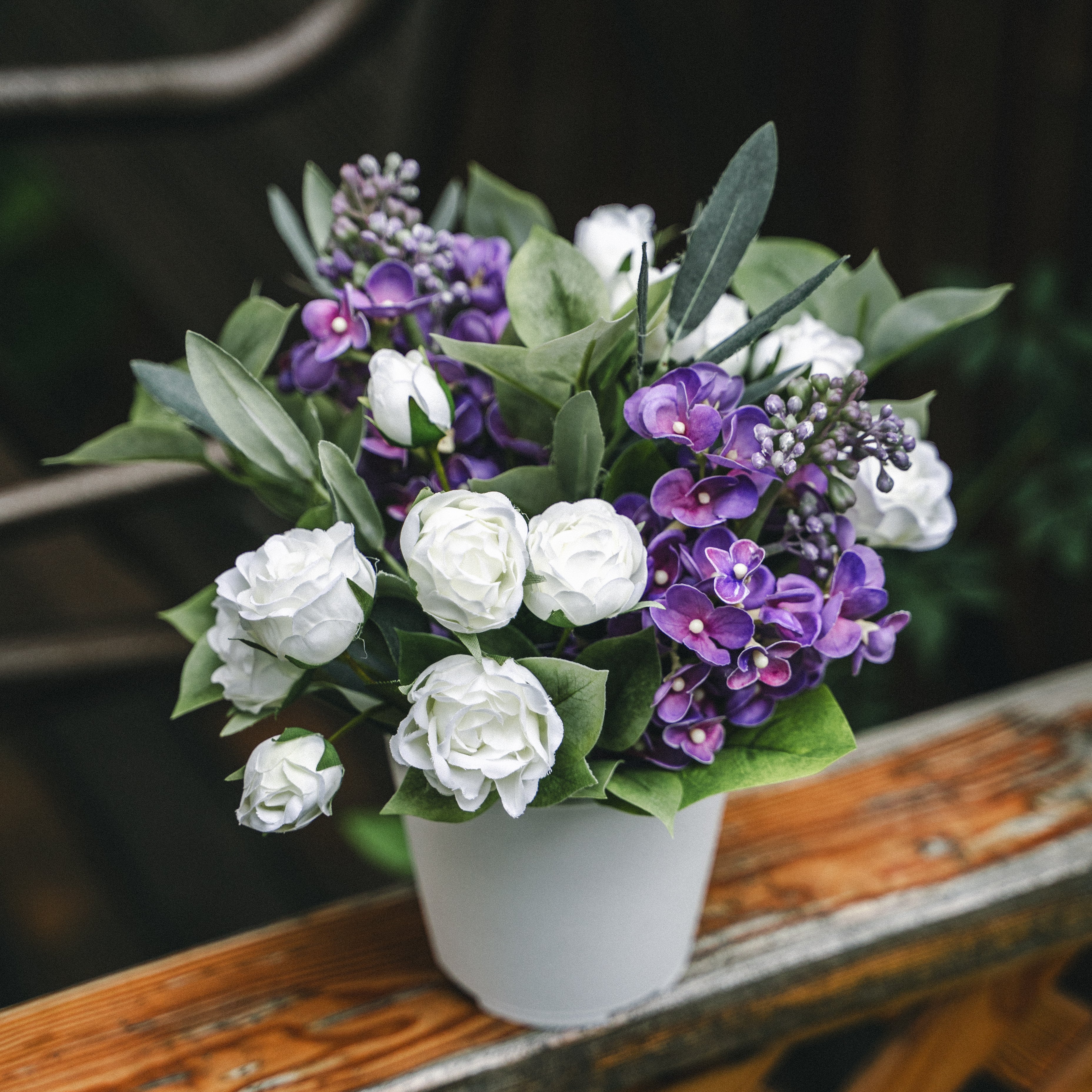 Artificial Lilac and Olive in Plastic Pot – Indoor Tabletop Display