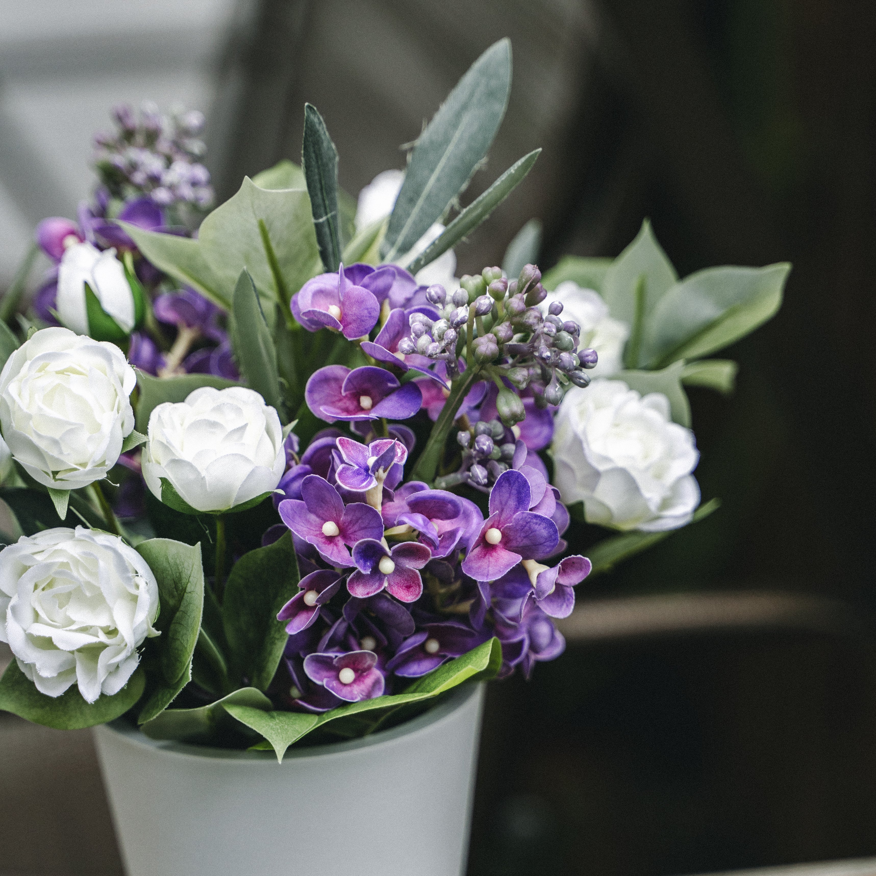 Artificial Lilac and Olive in Plastic Pot – Indoor Tabletop Display