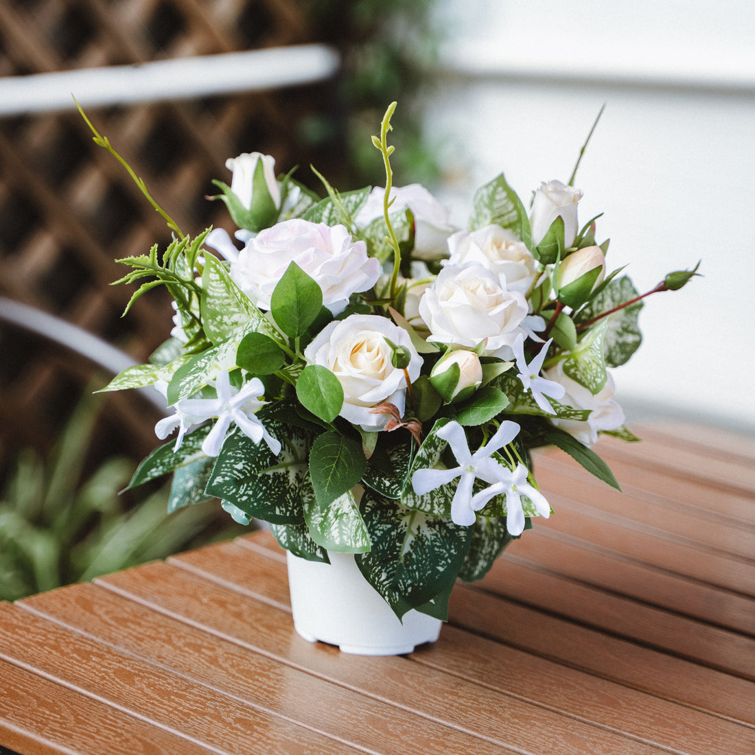 UV Treated Faux Jasmine in Plastic Pot