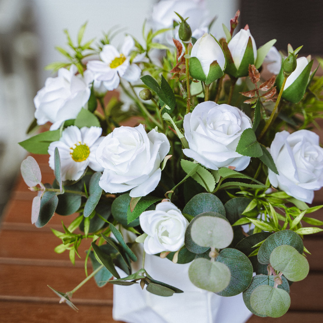 Artificial Spray Rose and Daisy Potted Plant
