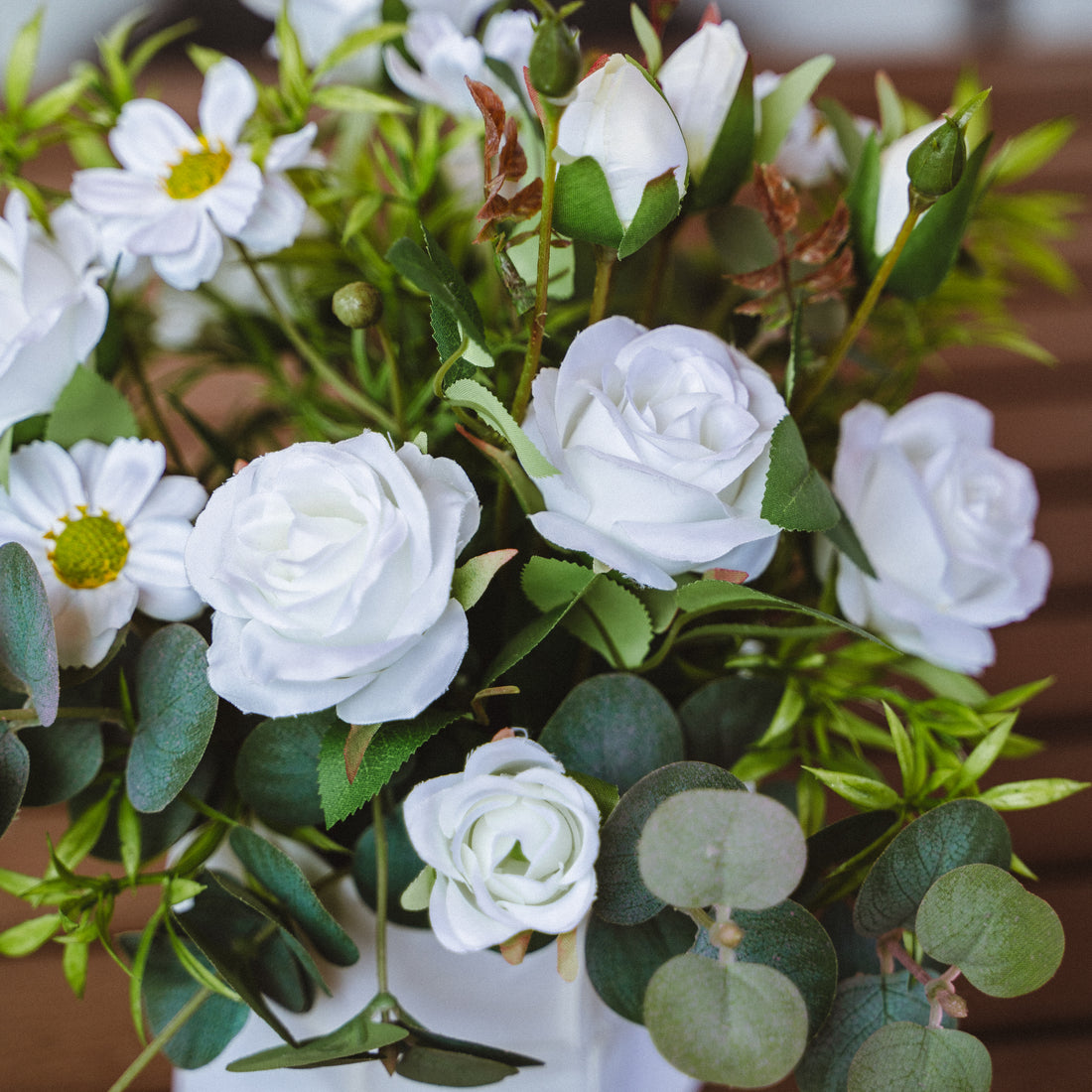Artificial Spray Rose and Daisy Plant in Plastic Pot