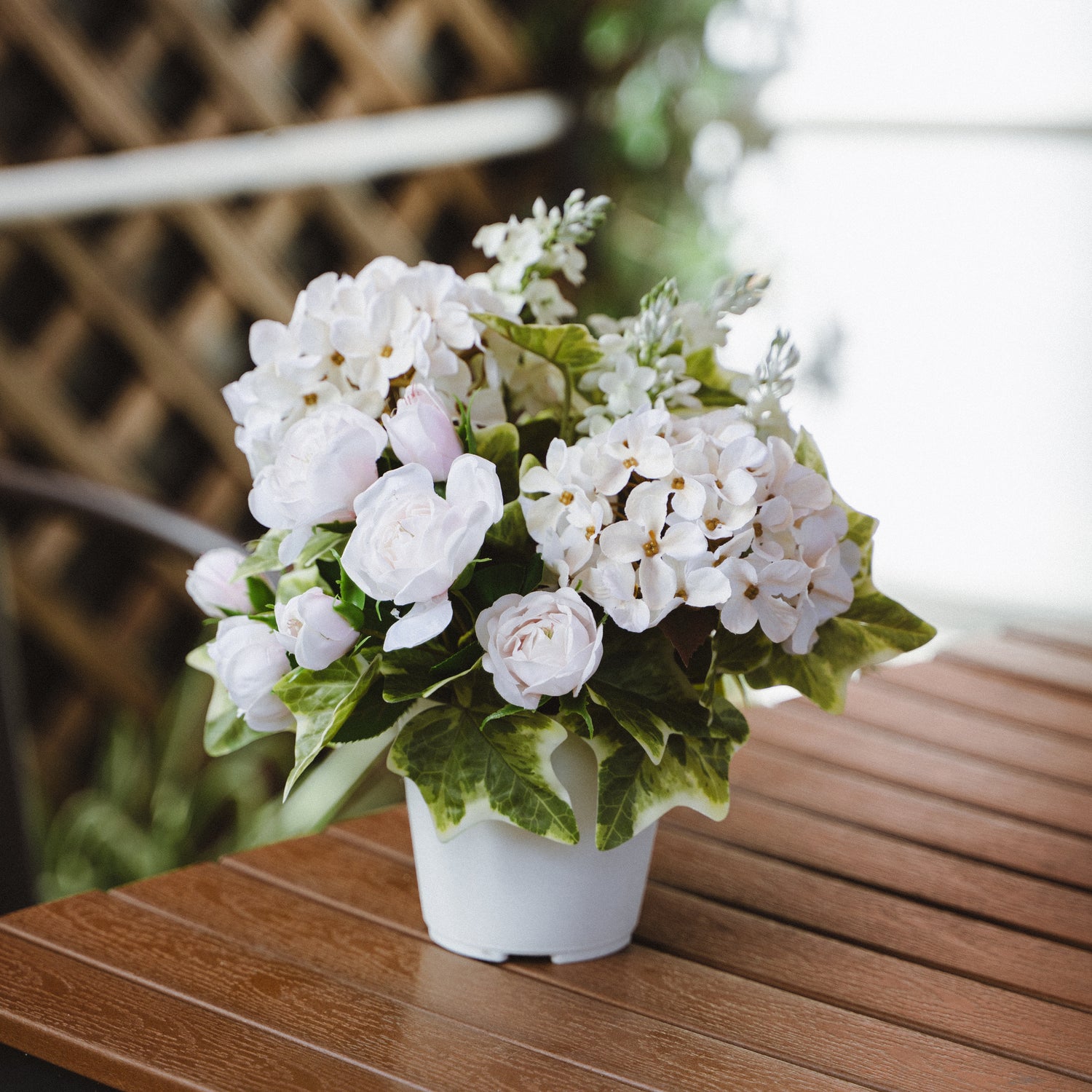 Artificial Snowball and Ivy Plant in Plastic Pot