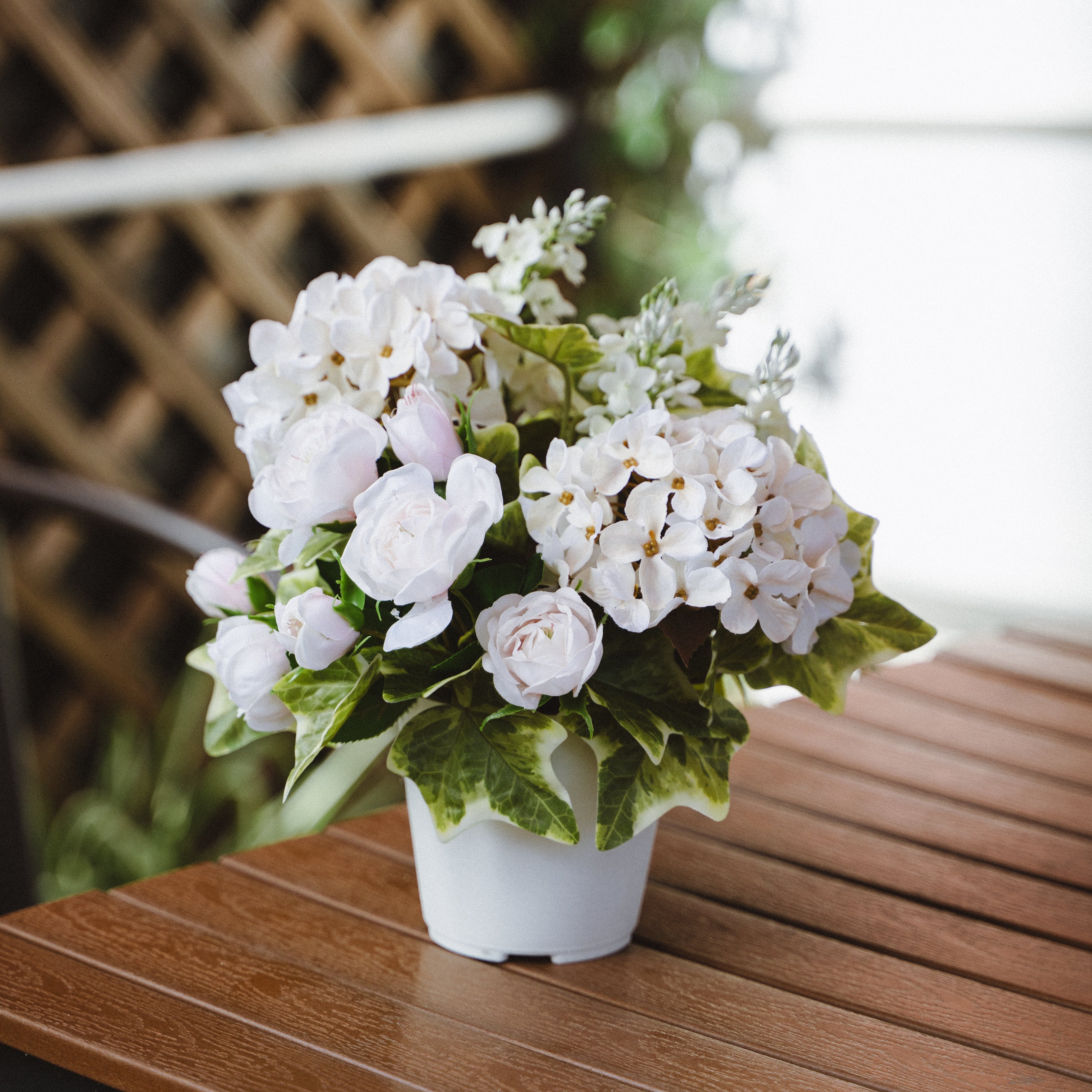Artificial Snowball and Ivy Plant in Plastic Pot