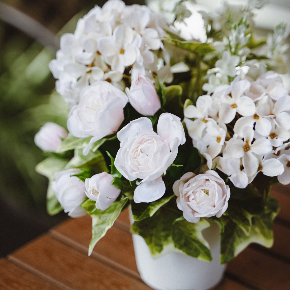 Artificial Snowball and Ivy Plant in Plastic Pot