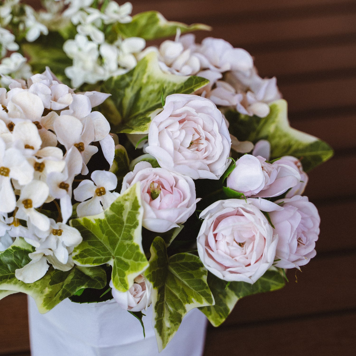Faux Potted Snowball and Ivy Arrangement