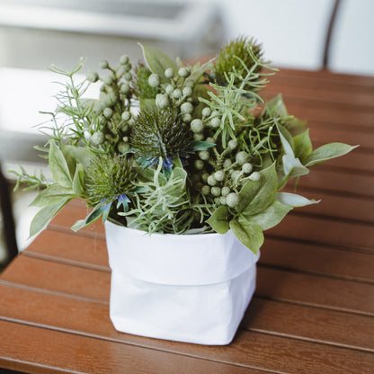 Faux Potted Eryngium and Bruniaberry Arrangement with Cochinchinese Asparagus for Indoor Home Decor Centerpiece