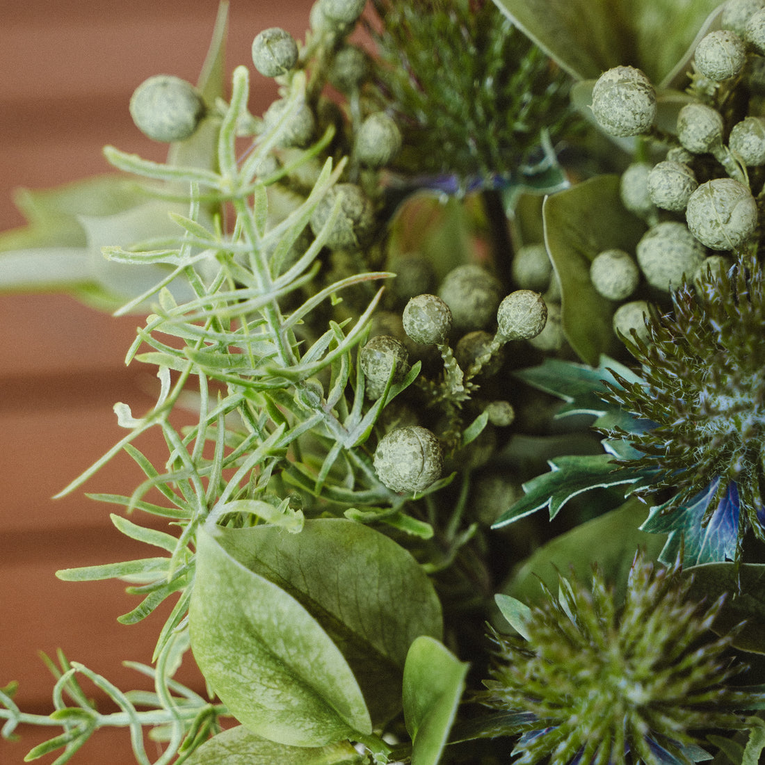 Flash Sale Faux Potted Eryngium and Bruniaberry Arrangement with Cochinchinese Asparagus for Indoor Home Decor Centerpiece