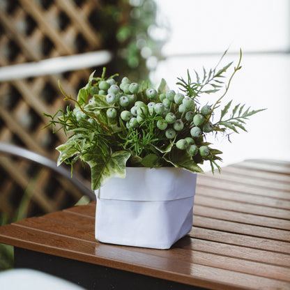 Faux Potted Wild Berries and Ferns Arrangement with Cochinchinese Asparagus for Indoor Home Decor Centerpiece