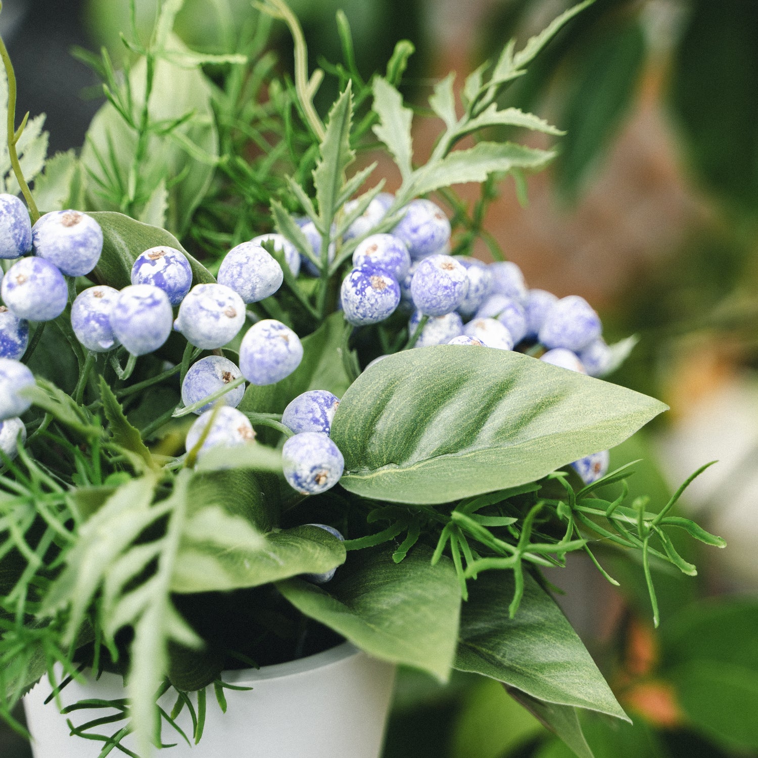 Artificial Wild Berries in Plastic Pot with Cochinchinese Asparagus – Real Touch Indoor Tabletop Display