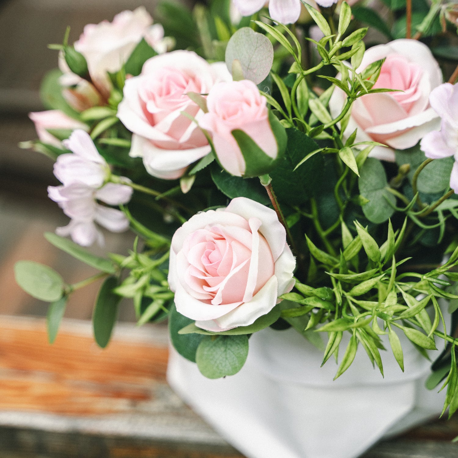 Faux Potted Spray Rose and Daisy Arrangement for Indoor Decor