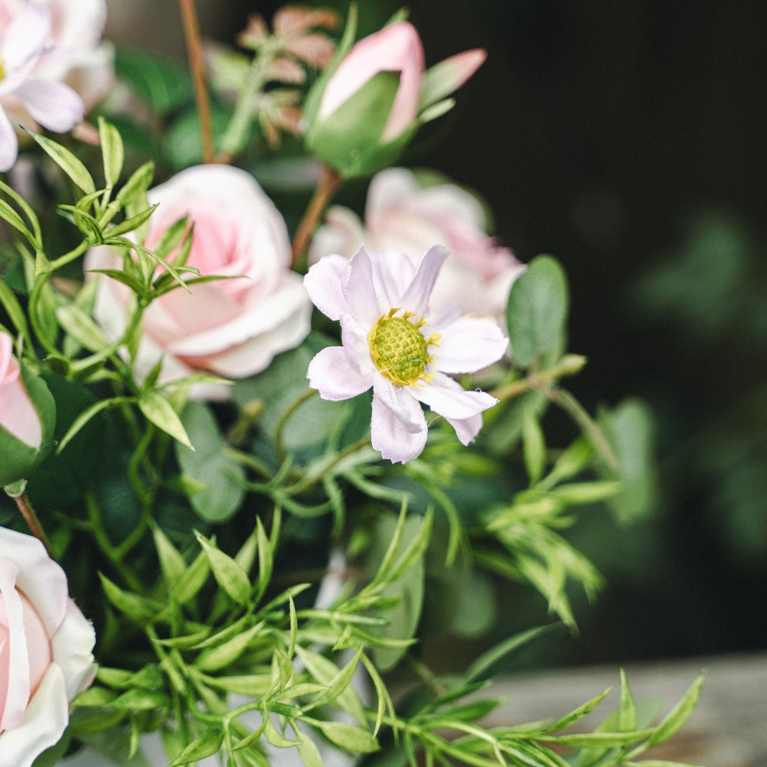 Faux Potted Spray Rose and Daisy Arrangement for Indoor Decor
