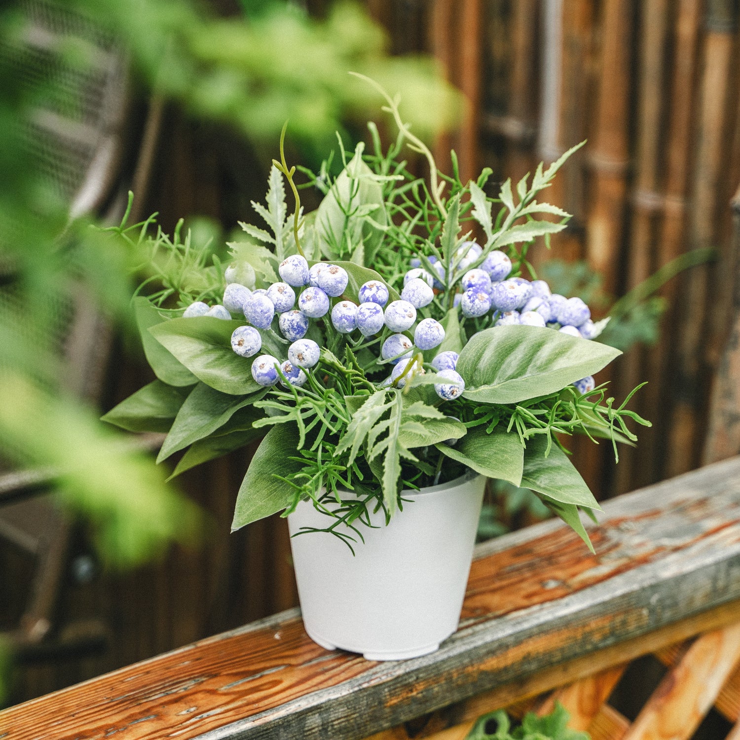 Artificial Wild Berries in Plastic Pot with Cochinchinese Asparagus – Real Touch Indoor Tabletop Display