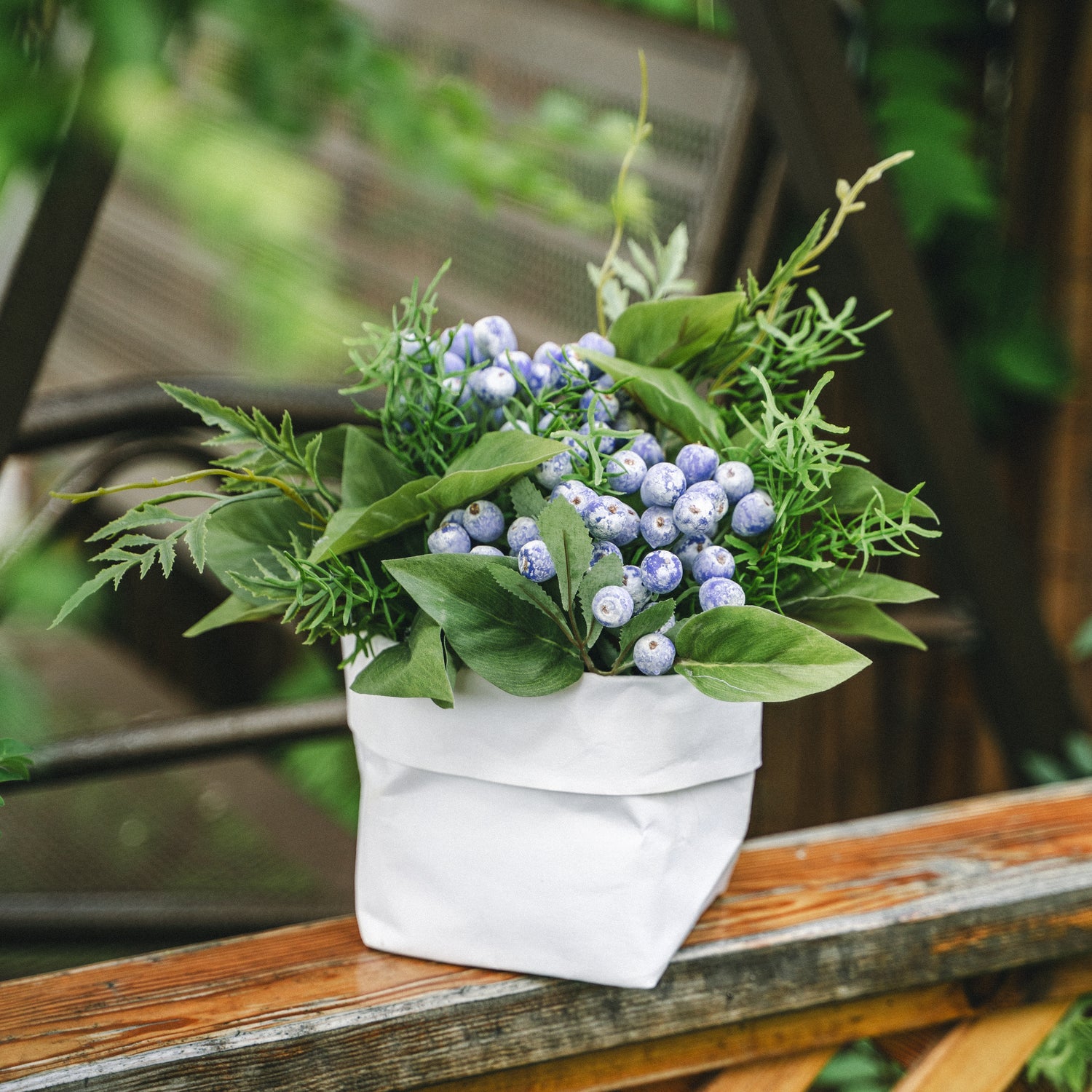 Faux Potted Wild Berries with Cochinchinese Asparagus for Indoor Home Decor Centerpiece