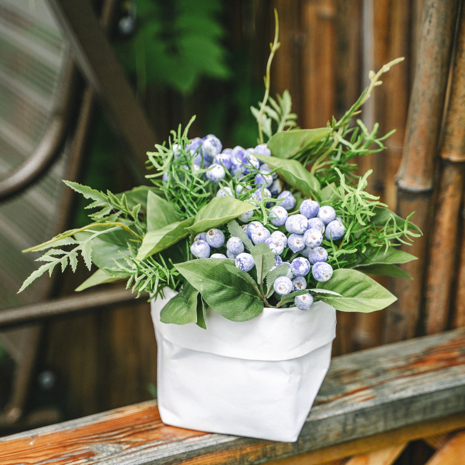Faux Potted Wild Berries with Cochinchinese Asparagus for Indoor Home Decor Centerpiece