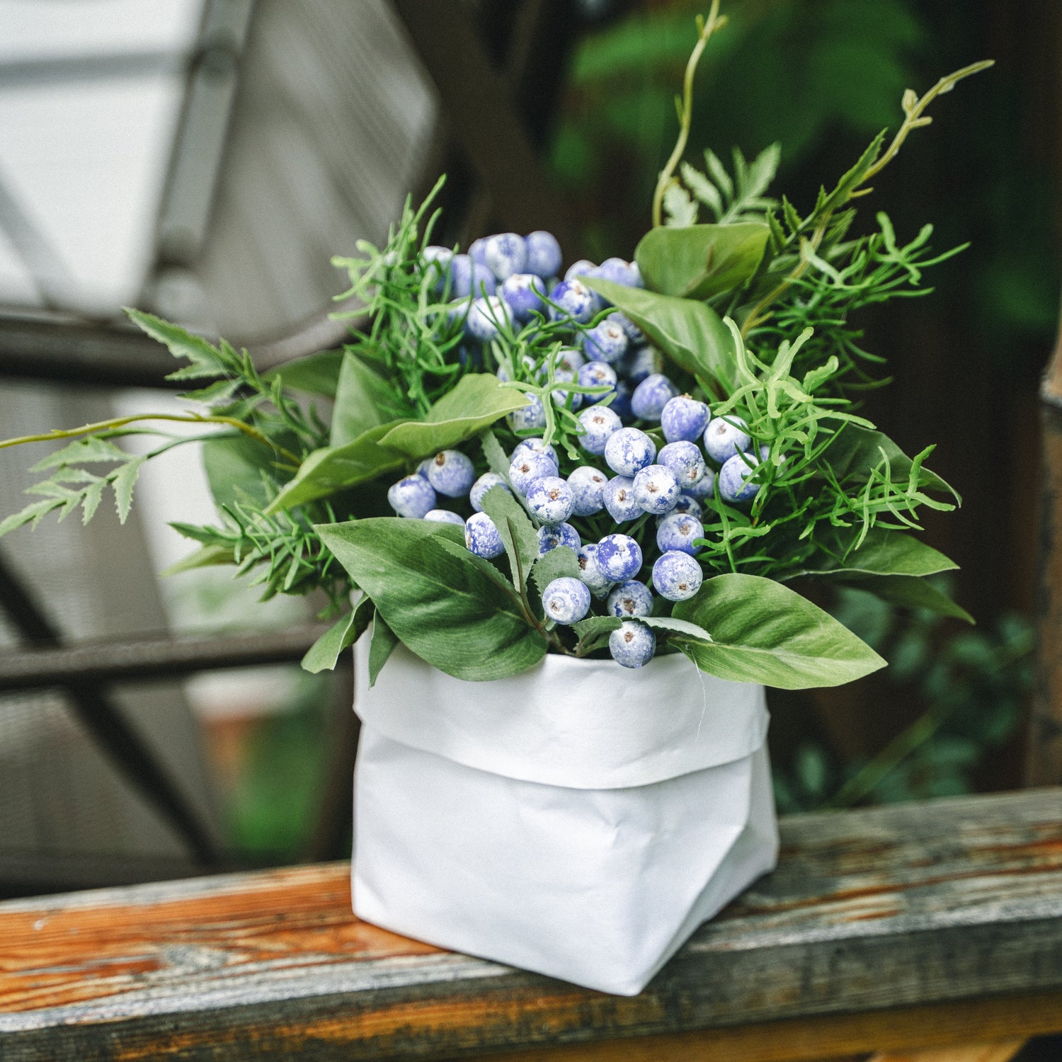 Faux Potted Wild Berries with Cochinchinese Asparagus for Indoor Home Decor Centerpiece