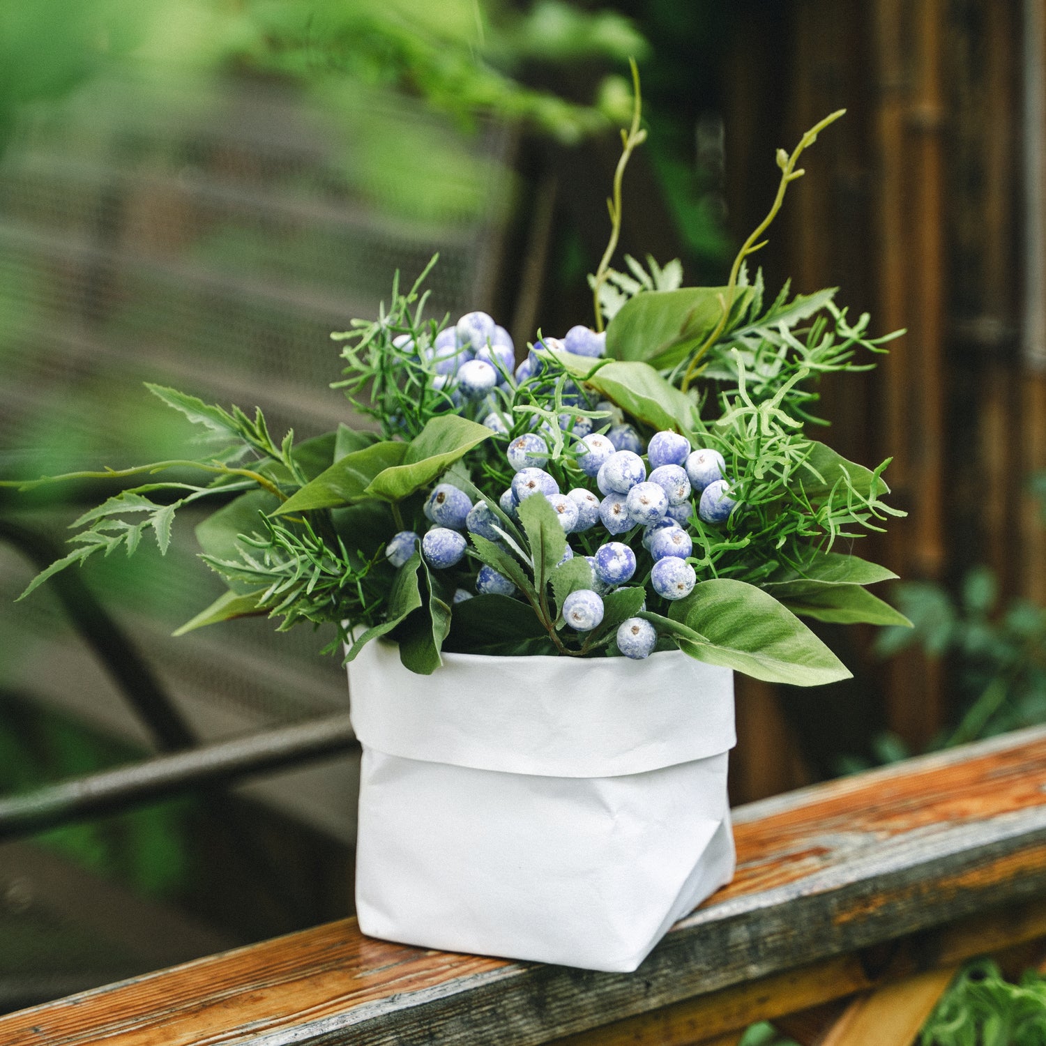 Faux Potted Wild Berries with Cochinchinese Asparagus for Indoor Home Decor Centerpiece