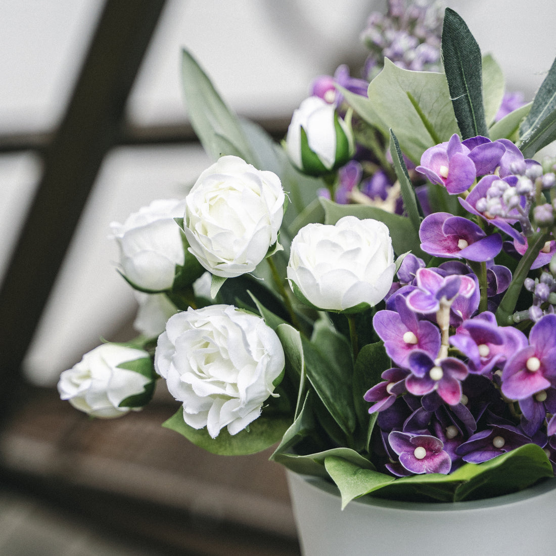 Artificial Lilac and Olive in Plastic Pot – Indoor Tabletop Display