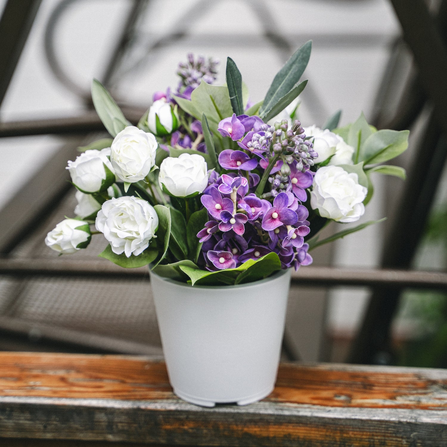Artificial Lilac and Olive in Plastic Pot – Indoor Tabletop Display