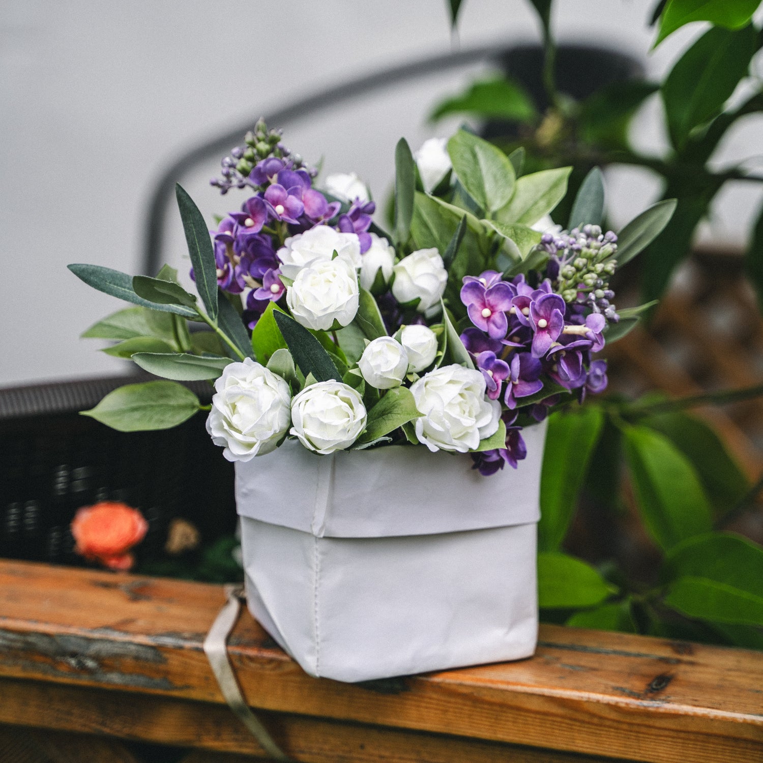 Faux Potted Lilac and Olive Arrangement for Indoor Decor