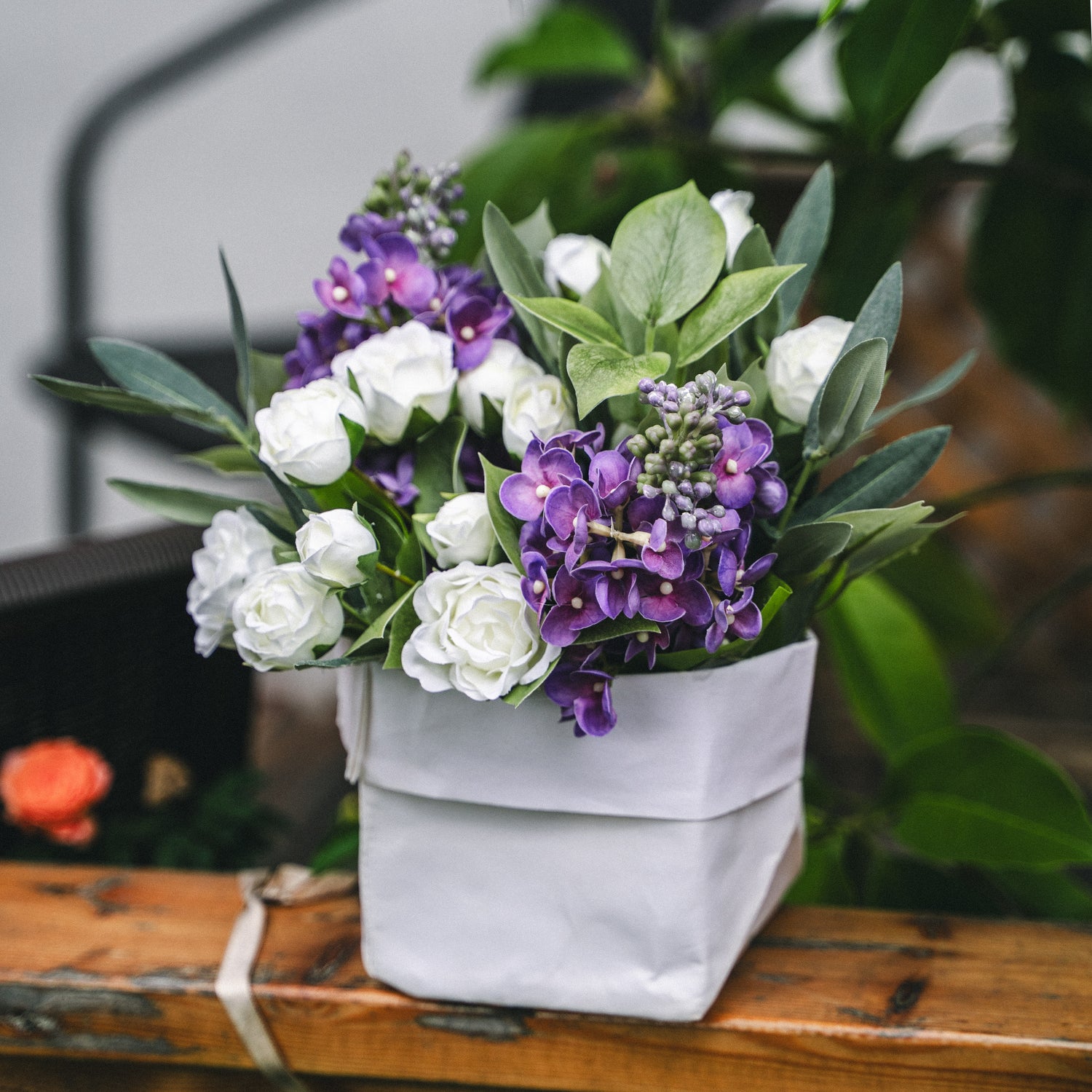 Faux Potted Lilac and Olive Arrangement for Indoor Decor