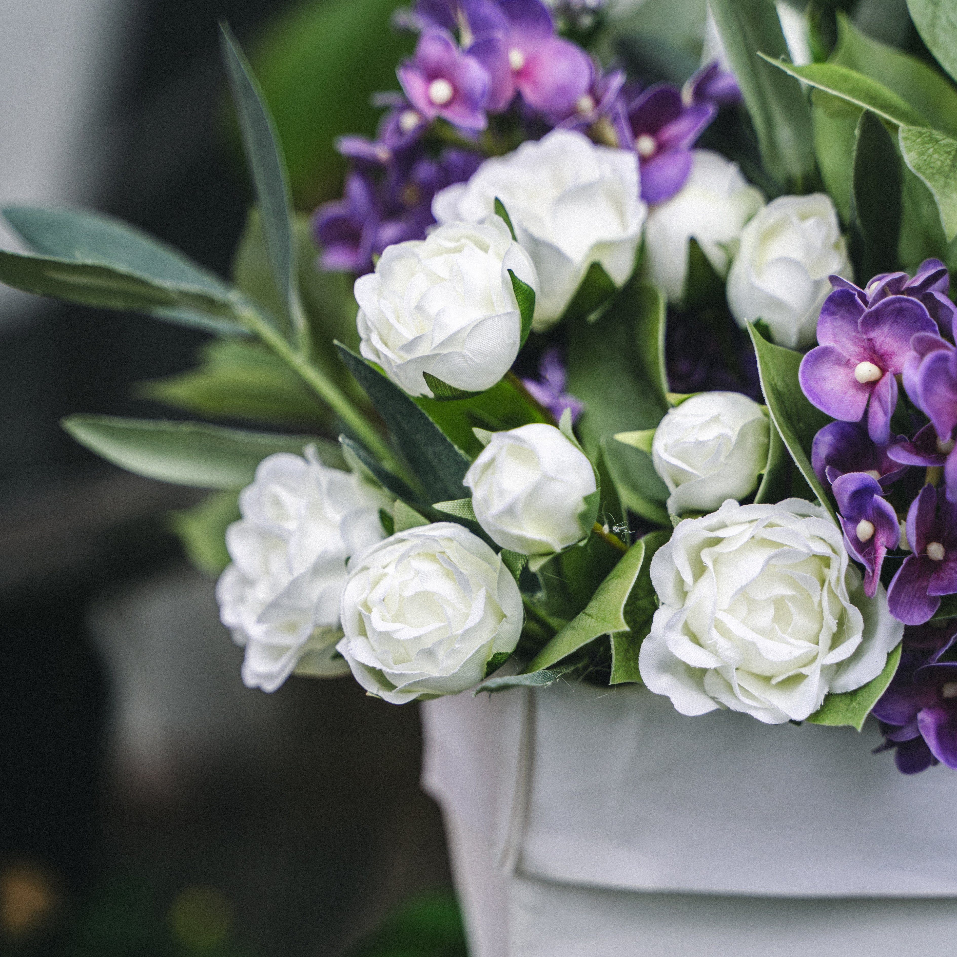 Faux Potted Lilac and Olive Arrangement for Indoor Decor