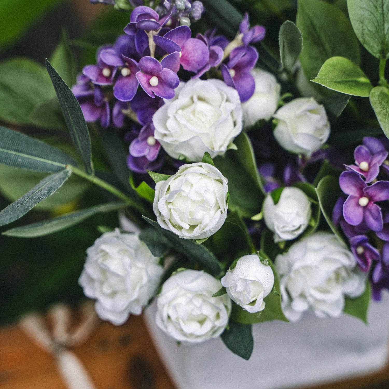 Faux Potted Lilac and Olive Arrangement for Indoor Decor