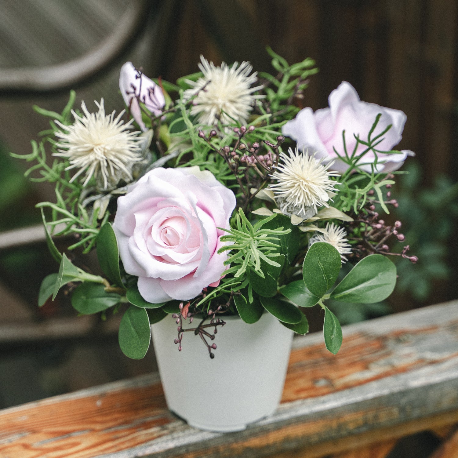 Artificial Carthamus and Cochinchinese Asparagus in Plastic Pot – Indoor Tabletop Display