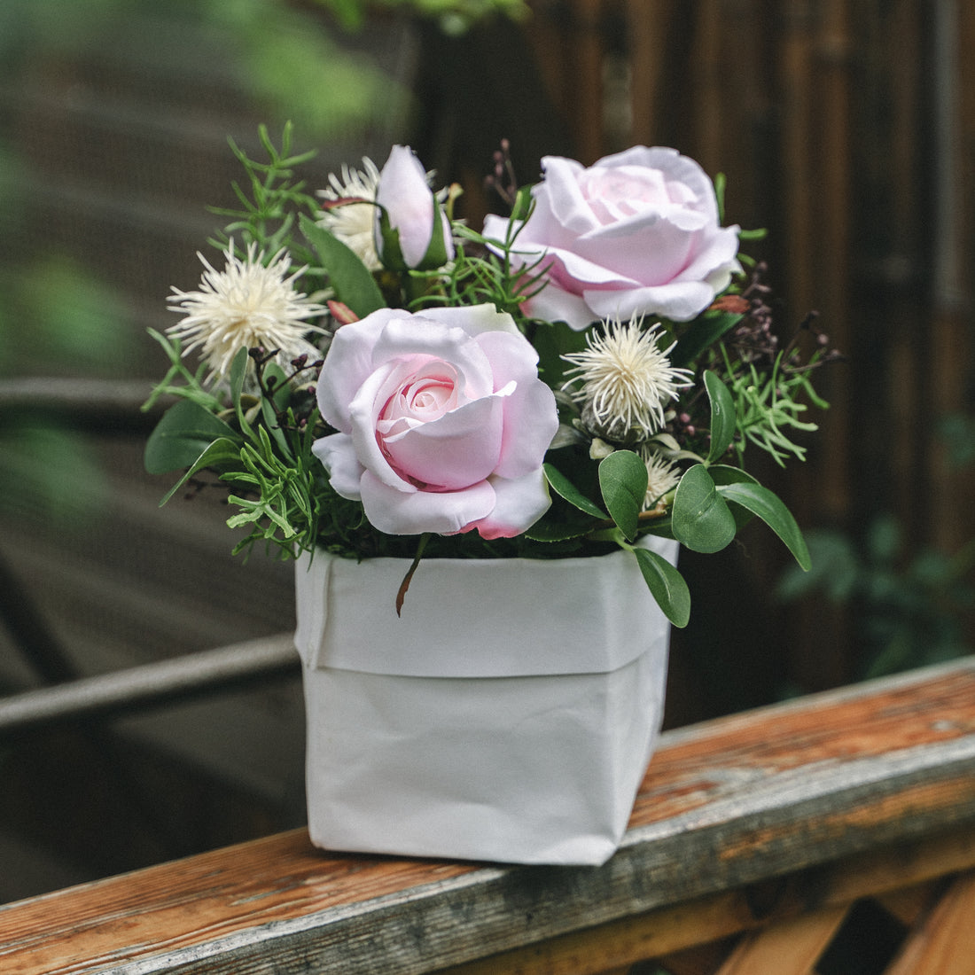 Faux Potted Carthamus and Cochinchinese Asparagus Arrangement for Indoor Decor