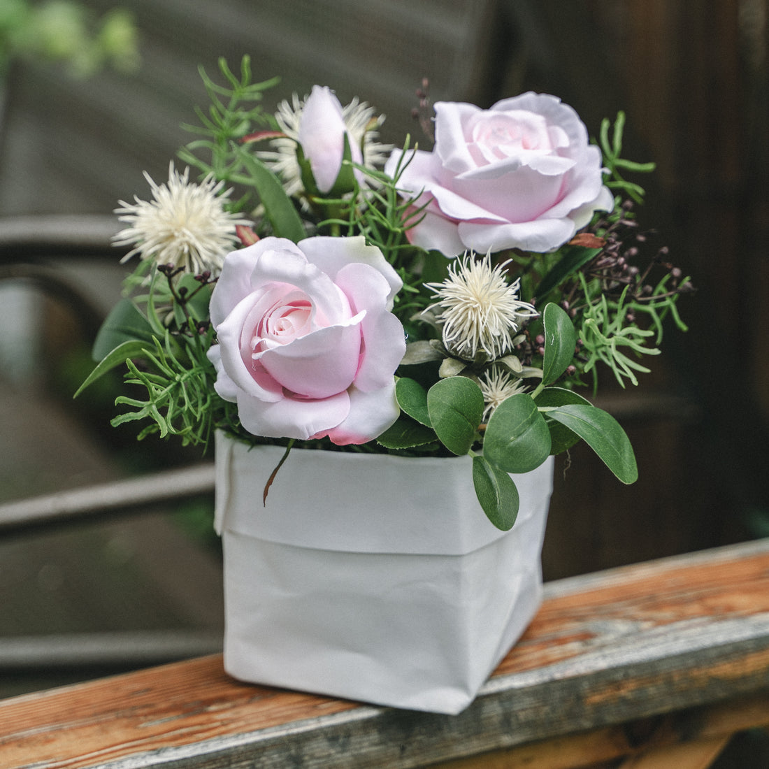 Faux Potted Carthamus and Cochinchinese Asparagus Arrangement for Indoor Decor