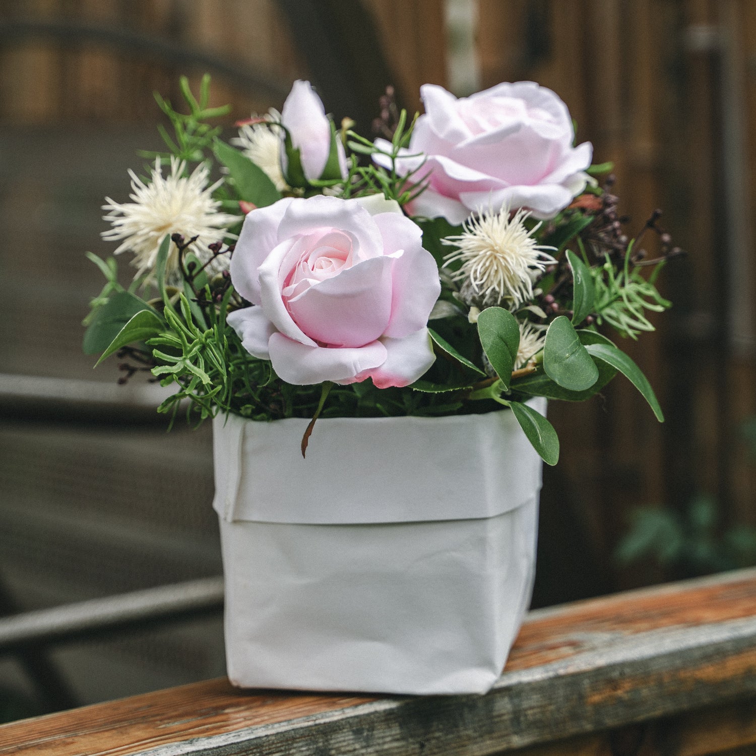 Faux Potted Carthamus and Cochinchinese Asparagus Arrangement for Indoor Decor